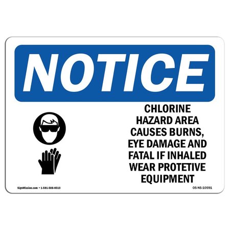 SIGNMISSION OSHA Notice Sign, 5" Height, 7" Width, Chlorine Hazard Area Causes Sign With Symbol, Landscape OS-NS-D-57-L-10591